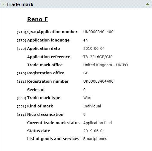 OPPO申请 Reno F和Reno Z两件商标 OPPO申请 Reno F和Reno Z两件商标