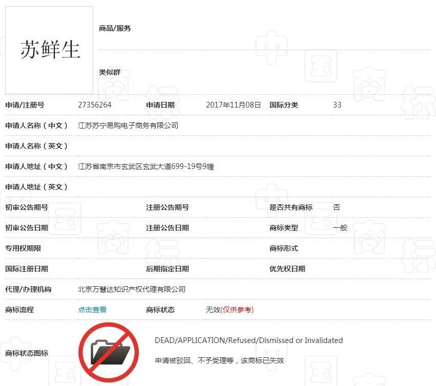 苏宁布局新零售遇阻,6件“苏鲜生”商标惨遭驳回!