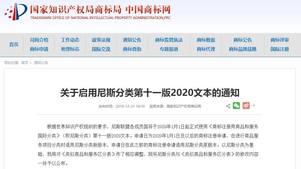 2020.1.1起!“尼斯分类第十一版2020文本”正式启用